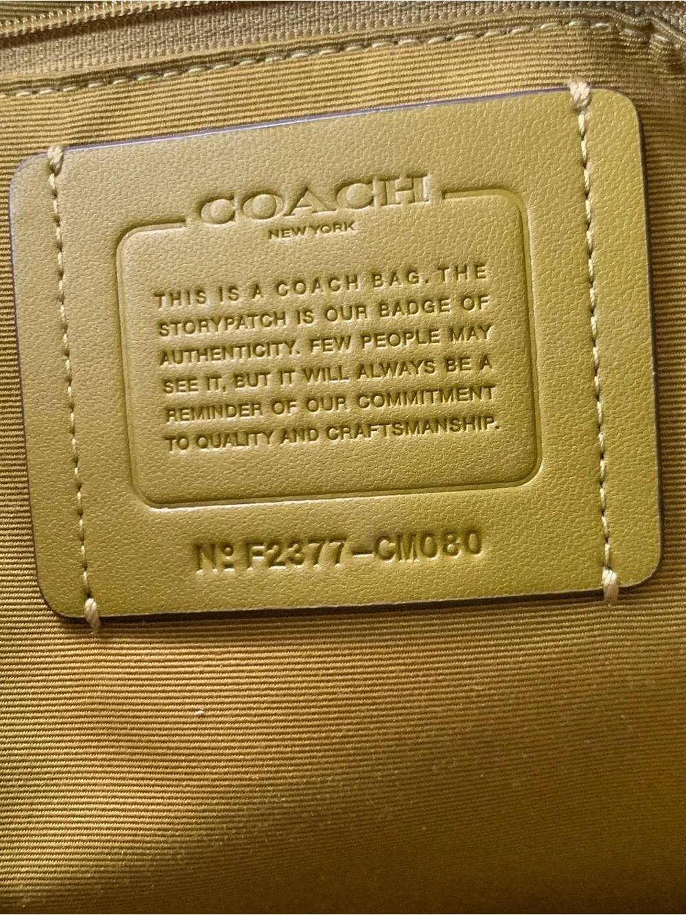 Coach Olive Green Leather Tote with Contrast Trim